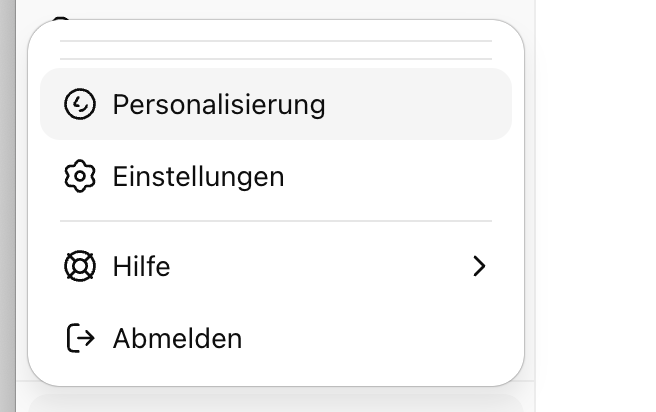 ChatGPT Schritt 1: Einstellungen und Personalisierung öffnen