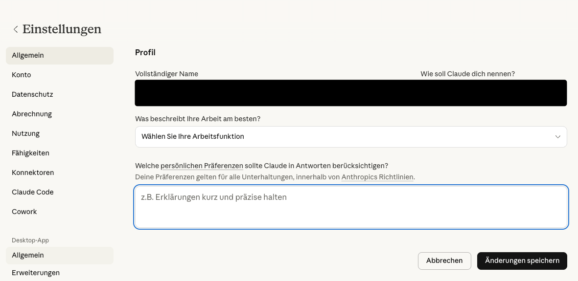 Claude Schritt 2: Systemprompt im Projektfeld einfügen